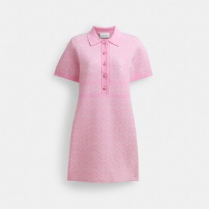 Pink Women Coach Polo Sweater Signature Dress | NZ_CH34965