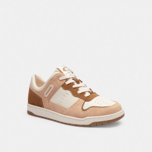 Pink / White Women Coach C201 Low Top Chalk Sneakers | NZ_CH18545