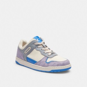 Purple Women Coach C201 Low Top In Signature Canvas Chalk Sneakers | NZ_CH35178