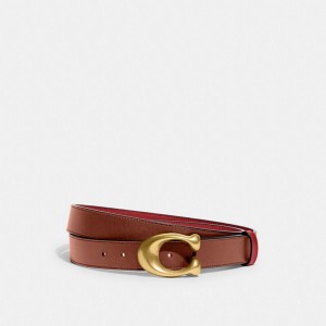 Red Women Coach Sculpted C Buckle Cut To Size Reversible Belt 32 Mm Brass Belts | NZ_CH92592