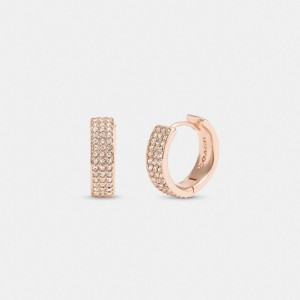 Rose Gold Women Coach Pavé Huggie Earrings | NZ_CH82999