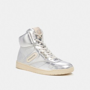 Silver Women Coach C202 High Top Sneakers | NZ_CH76147