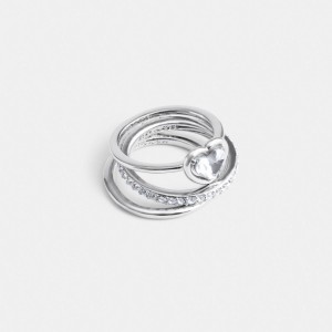 Silver Women Coach Halo Heart Set Ring | NZ_CH36598