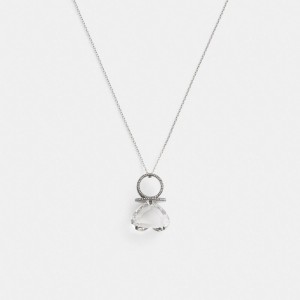 Silver Women Coach Heart Gemstone Ring Pendant Necklace | NZ_CH86993