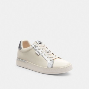 Silver Women Coach Lowline Low Top Chalk Sneakers | NZ_CH40889