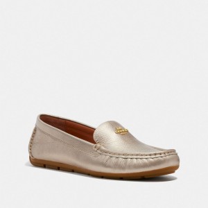 Silver Women Coach Marley Driver Metal Loafers | NZ_CH59314