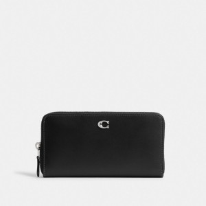 Silver / Black Women Coach Accordion Zip Large Wallets | NZ_CH34073
