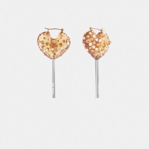 Silver / Gold Women Coach Heart Lollipop Earrings | NZ_CH81208