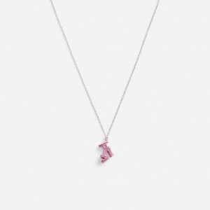 Silver / Pink Women Coach Stiletto Pendant Necklace | NZ_CH25701
