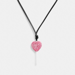 Silver / Pink Women Coach The Lil Nas X Drop Heart Lollipop Necklace | NZ_CH82543