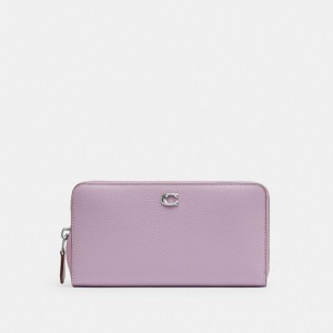 Silver / Purple Women Coach Accordion Zip Large Wallets | NZ_CH63007