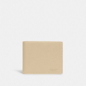 White Men Coach 3 In 1 Wallet Polished Pebble Leather Billfolds | NZ_CH27715