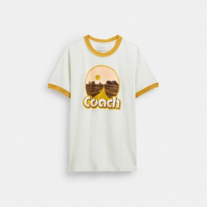 White Men Coach Roadside Ringer T Shirts | NZ_CH45719