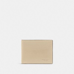 White Men Coach Slim Billfold Wallet Polished Pebble Leather Billfolds | NZ_CH54172