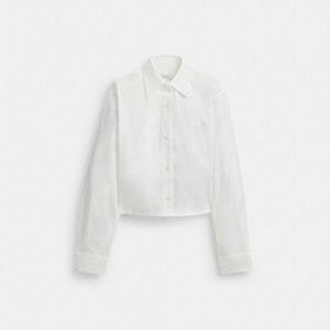 White Women Coach Cropped Button Up Shirt Tops | NZ_CH65142
