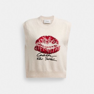 White Women Coach Signature Kiss Print Sweaters | NZ_CH47668