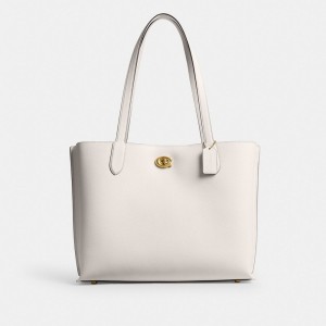 White Women Coach Willow Work 38 Brass Tote Bag | NZ_CH50400