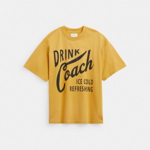 Yellow Men Coach Americana T Shirts | NZ_CH58783